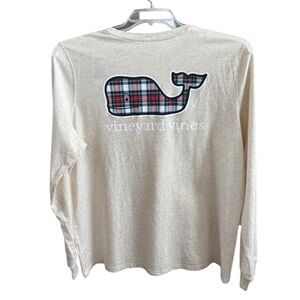 Vineyard Vines Holiday Plaid Whale Long Sleeve Tee-Oatmeal Heather Size XL NWT